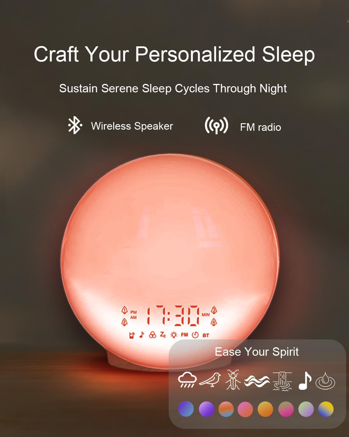 BIB_WJ Smart Sunrise Alarm Clock with No Signup APP Control & Wake-Up Light, 4 Alarms, White Noise, FM Radio, Wireless Speaker, White