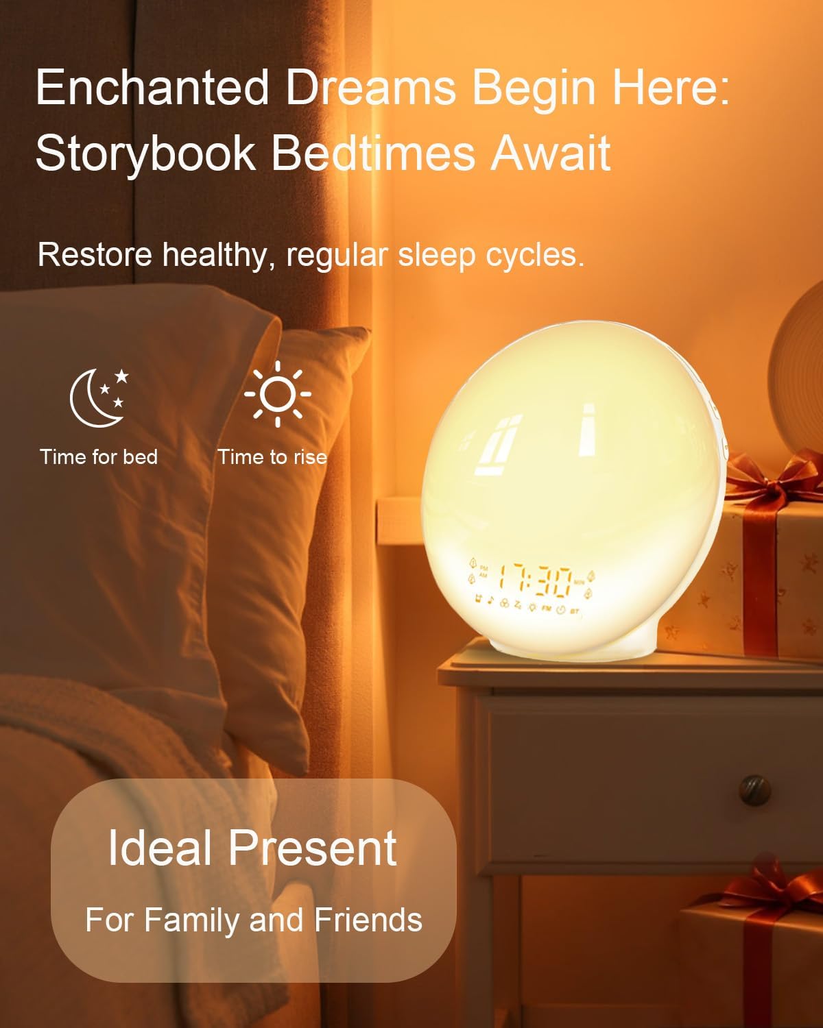 BIB_WJ Smart Sunrise Alarm Clock with No Signup APP Control & Wake-Up Light, 4 Alarms, White Noise, FM Radio, Wireless Speaker, White