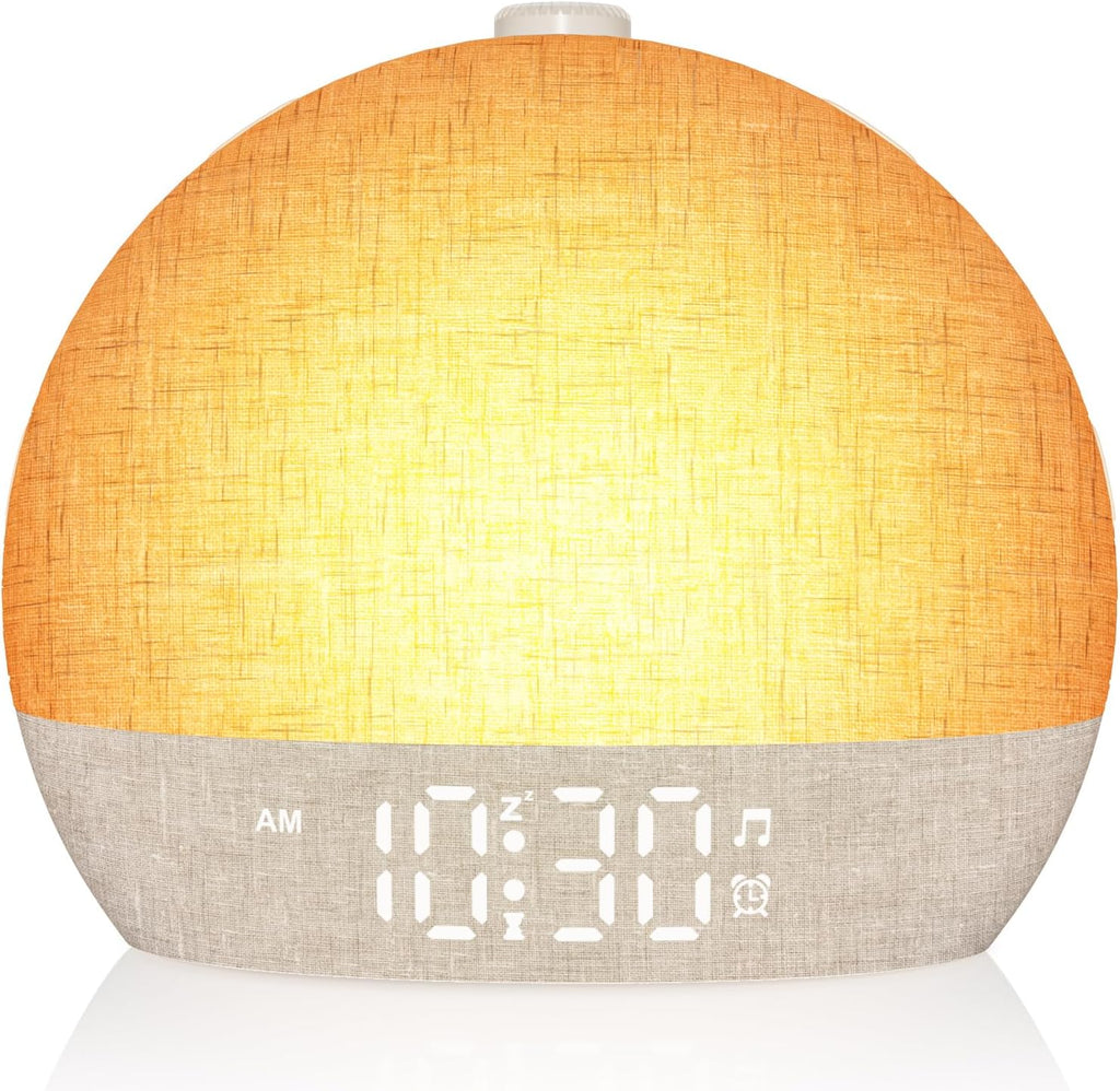 Wake Up Light Sunrise Alarm Clock, White Noise Sound Machine with 30 Soothing Sounds, Dimmable Night Lights, Sleep Aid, Snooze, Timer, Loud Alarm Clock for Heavy Sleepers Adults Kids, Ideal for Gift
